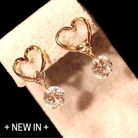 💝 New Gold earrings gold heart with Dangle zircon Earrings - Picture 1 of 3